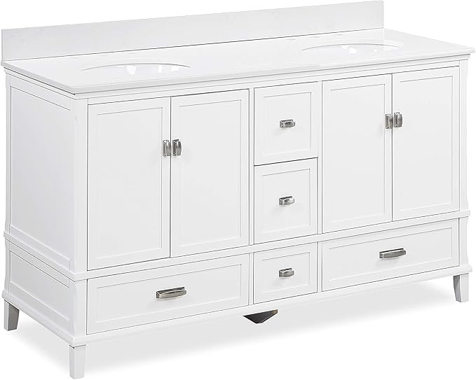 Dorel Living Otum 60 Inch Double Bathroom Vanity with Sink, White Wood | Amazon (CA)