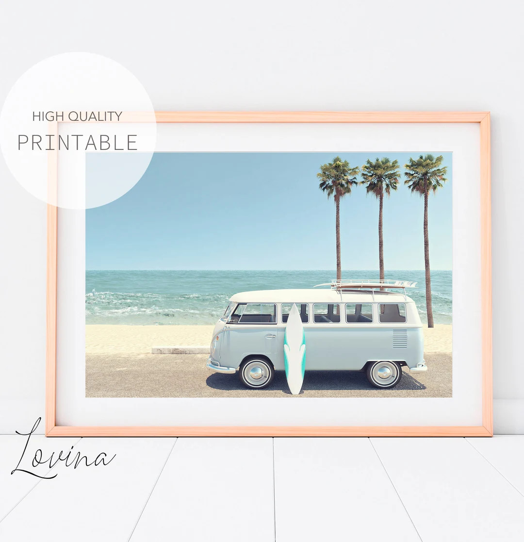 Surf Van Print, Retro Beach Print, DIGITAL DOWNLOAD, Printable Beach Poster, Retro Van Print, Kom... | Etsy (US)