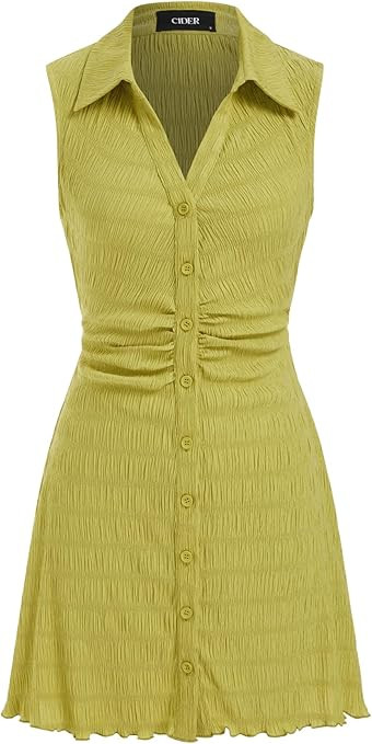 CIDER Womens Sleeveless Dresses Bodycon Slim Button Down Dresses Ruffle Hem Textured Summer Casua... | Amazon (US)