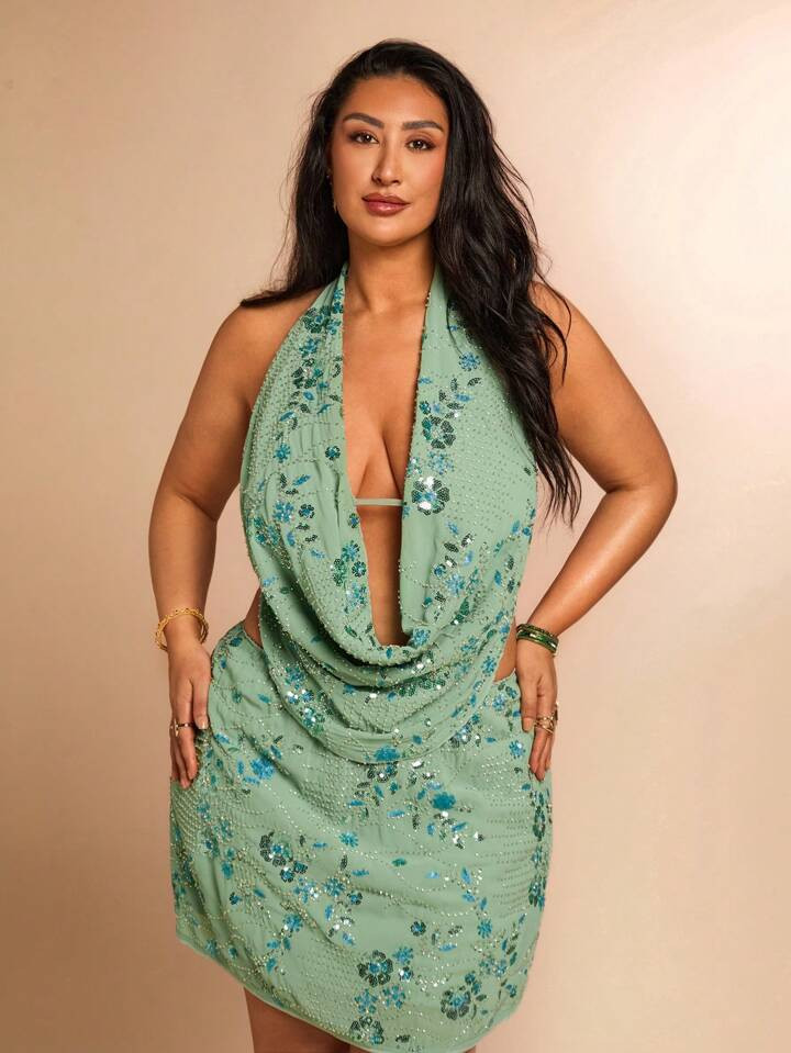 £13.49£16.99-21%SHEIN BAE Plus Size Summer Women Crystal Embroidery Halter Neck Blouse, Suitabl... | SHEIN