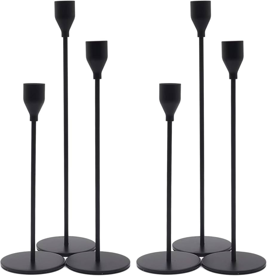Denique Candlestick Holders 2 Sets, 6 PCS Matte Black Taper Candle Holders, Candlestick Holders S... | Amazon (US)