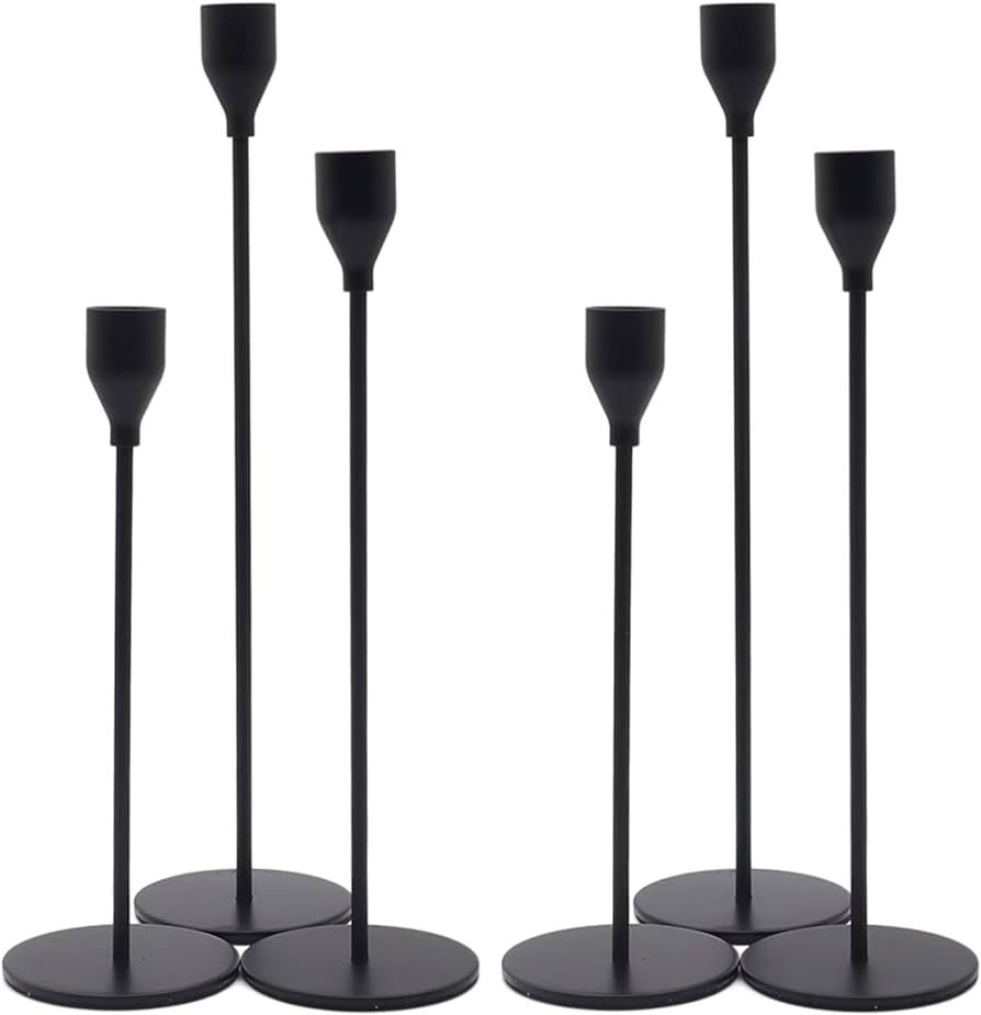 Candlestick Holders 2 Sets, 6 PCS Matte Black Taper Candle Holders, Candlestick Holders Set for T... | Amazon (US)