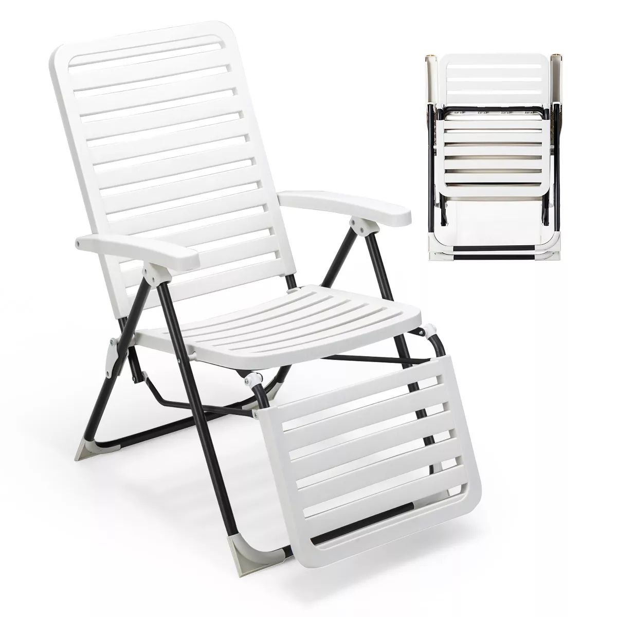 Costway Patio PP Chaise Lounge Folding Reclining Chair 7-Level Backrest Footrest White | Target