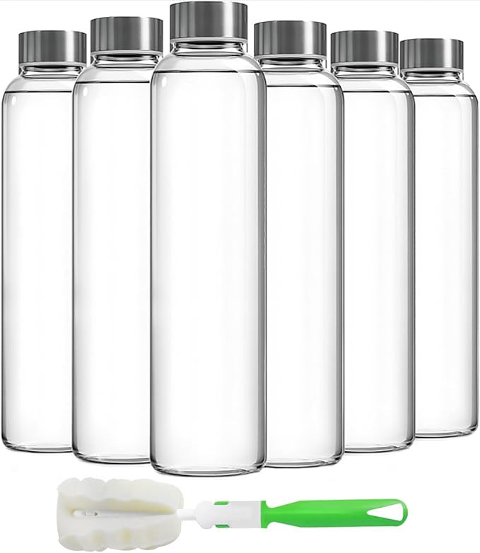 Epica Clear Glass Bottles with Lids, 18oz Resuable Glass Water Bottles for Juicing with Stainless... | Amazon (US)