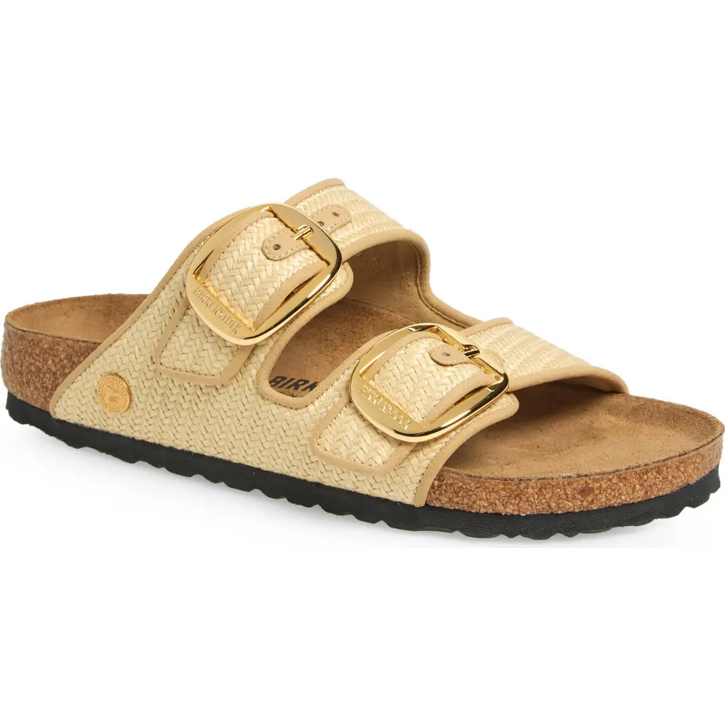 Birkenstock Arizona Raffia Big Buckle Slide Sandal in Beige at Nordstrom, Size 8-8.5Us | Nordstrom