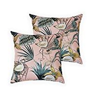 Btyrle Decorative Jacquard Throw Pillow Covers 18x18 Inch Set of 2 Farmhouse Flamingo Pillowcases Sq | Amazon (US)