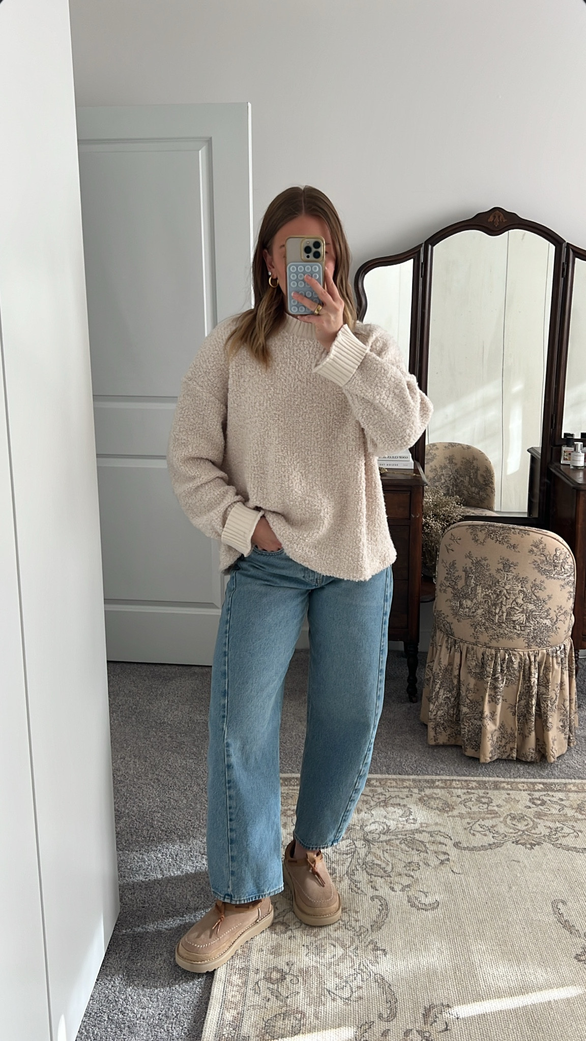 12/18/24 cozy at home outfit 🫶🏼 cozy outfit, UGG slippers, Abercrombie barrel jeans, casual day outfit, cozy and chic, comfortable fashion, stylish loungewear, relaxed outfit inspo, everyday denim, comfy chic vibes, casual winter style, stay-at-home outfit, cozy wardrobe essentials, effortless outfit ideas, winter fashion staples, relaxed dressing, warm and cozy look, laid-back style, casual denim outfit, comfortable yet stylish.






