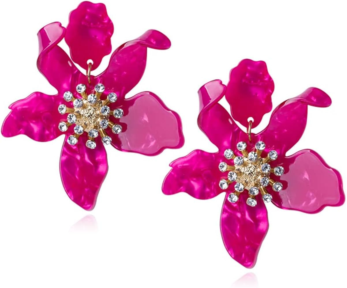 ANDPAI Unique Bohemian Oversized Acrylic Resin Flower Dangle Drop Earrings Retro Large Hawaii Flo... | Amazon (US)