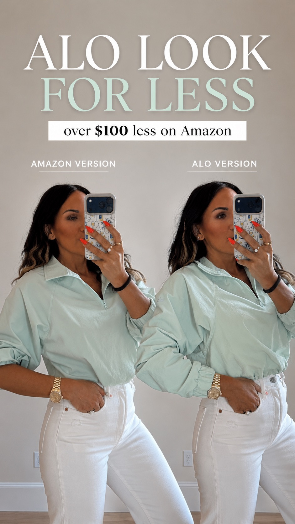 An Alo-inspired pullover for over $100 less? Yep.

I compared both and they’re both 100% polyester, but the Amazon one gives you the same sporty luxe feel without the splurge. Easy choice for me 🤍

5’2” • 130 lbs • 25” waist • 34DD
wearing size small

#AmazonFashion #AmazonFinds #PetiteFashion #Over40Style #AloLookForLess