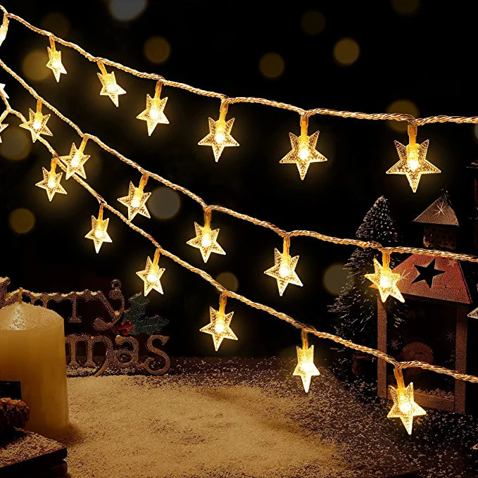 Amazon.com: HEYFUNi Warm White Star String Lights,39FT 100LED Plug in Fairy Twinkle Lights with 8... | Amazon (US)