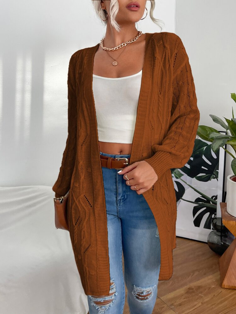 SHEIN Unity Cable Knit Drop Shoulder Duster Cardigan | SHEIN