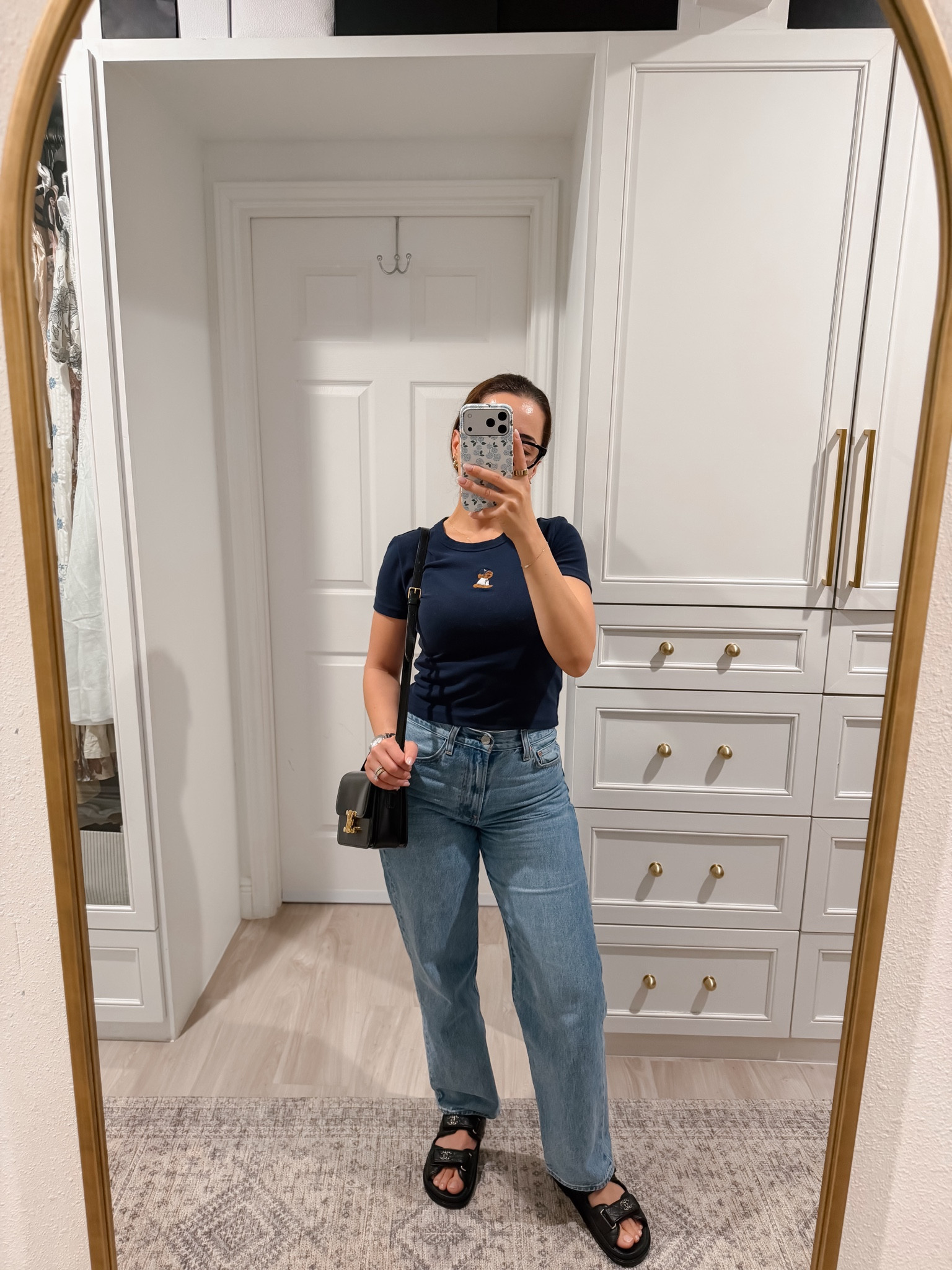 Casual fit | Comfy style | Chanel dad sandals | Celine Teen Triomphe bag in black | Aritzia tee | Aritzia denim 

#LTKootd #LTKmomlife