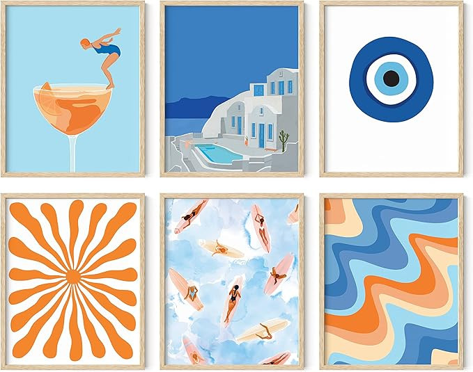 HAUS AND HUES Seascape Posters Gallery Wall Art Set of 6 - Beach Wall Art, Evil Eye Wall Decor, T... | Amazon (US)