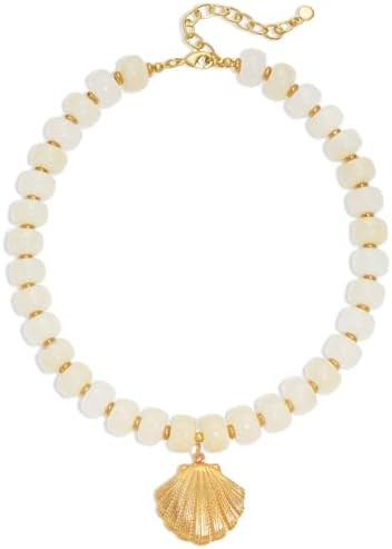 Beach Beaded Necklace for Women Chunky Bead Necklaces with Sun Starfish Conch Shell Fish Pendants... | Amazon (US)