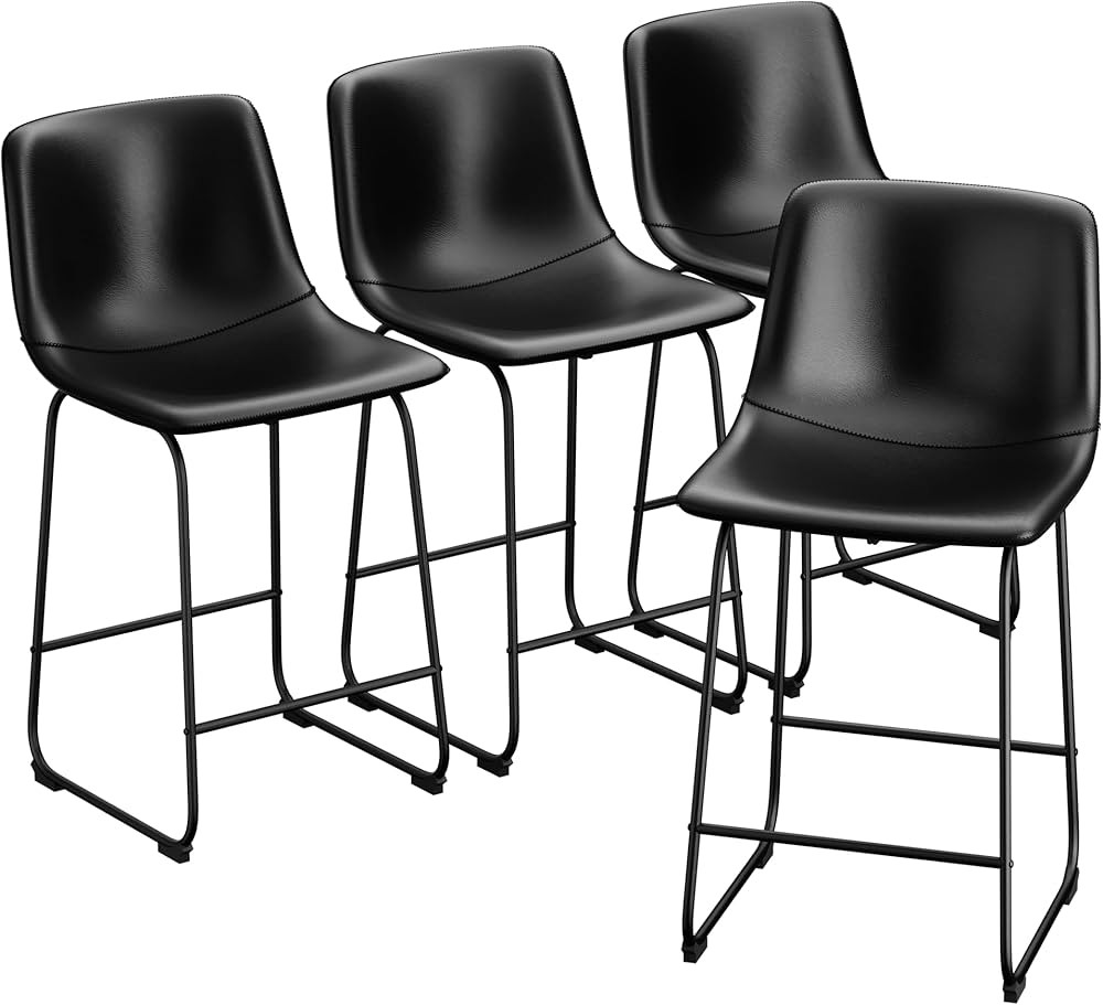 Aowos Bar Stools Set of 4, Modern Counter Height Bar Stools with Back, 26 Inch PU Leather Bar Sto... | Amazon (US)