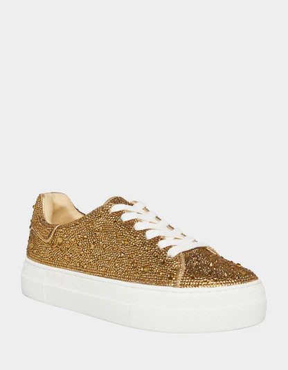 SB-SIDNY GOLD Rhinestone Shoes | Women’s Lace Up Sneakers | Betsey Johnson