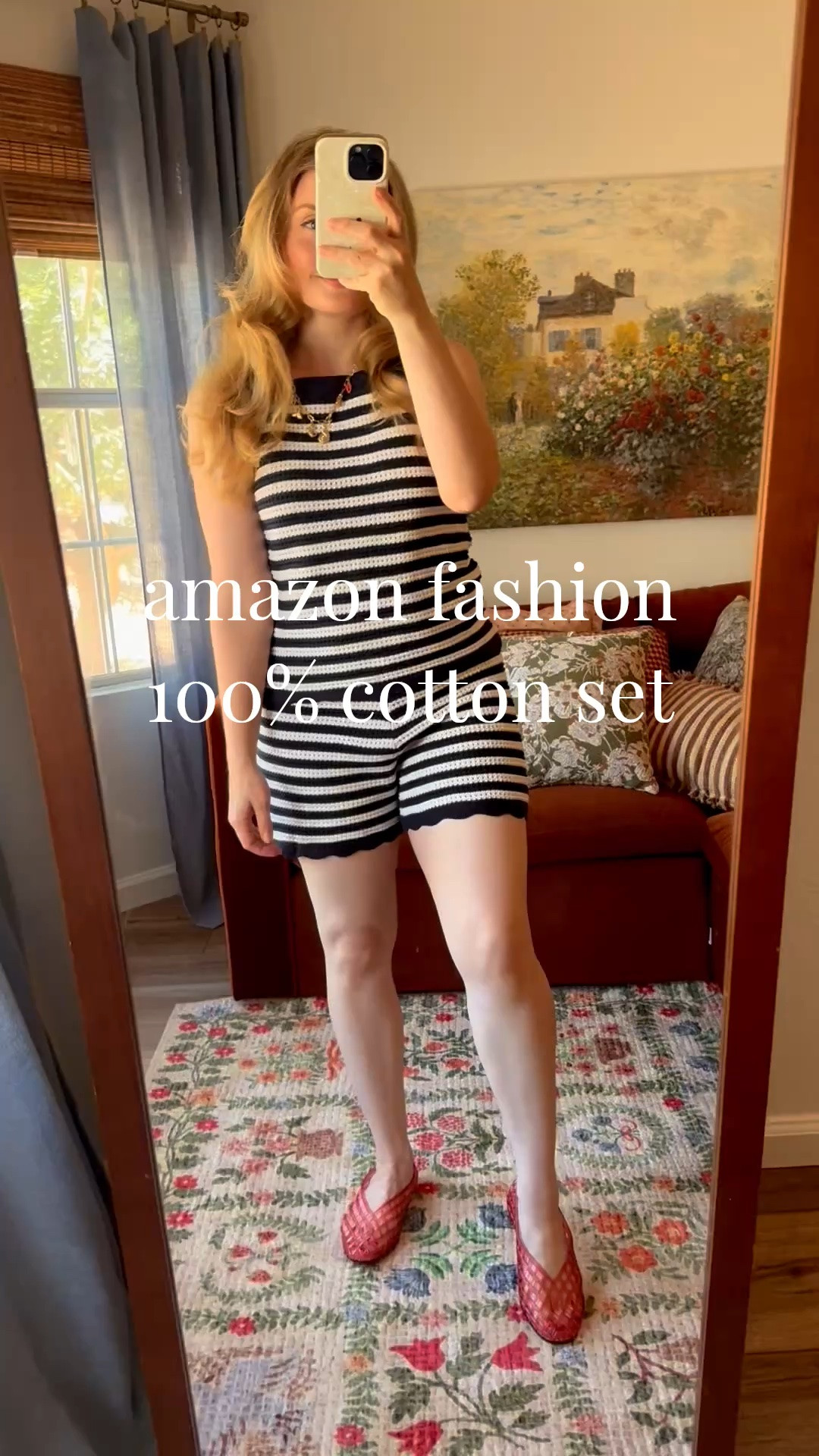 the cutest 100% cotton summer set from amazon! tts, wearing my normal small. charm necklace and red jelly flats are also amazon 💙

#LTKSeasonal #LTKootd #LTKSaleAlert