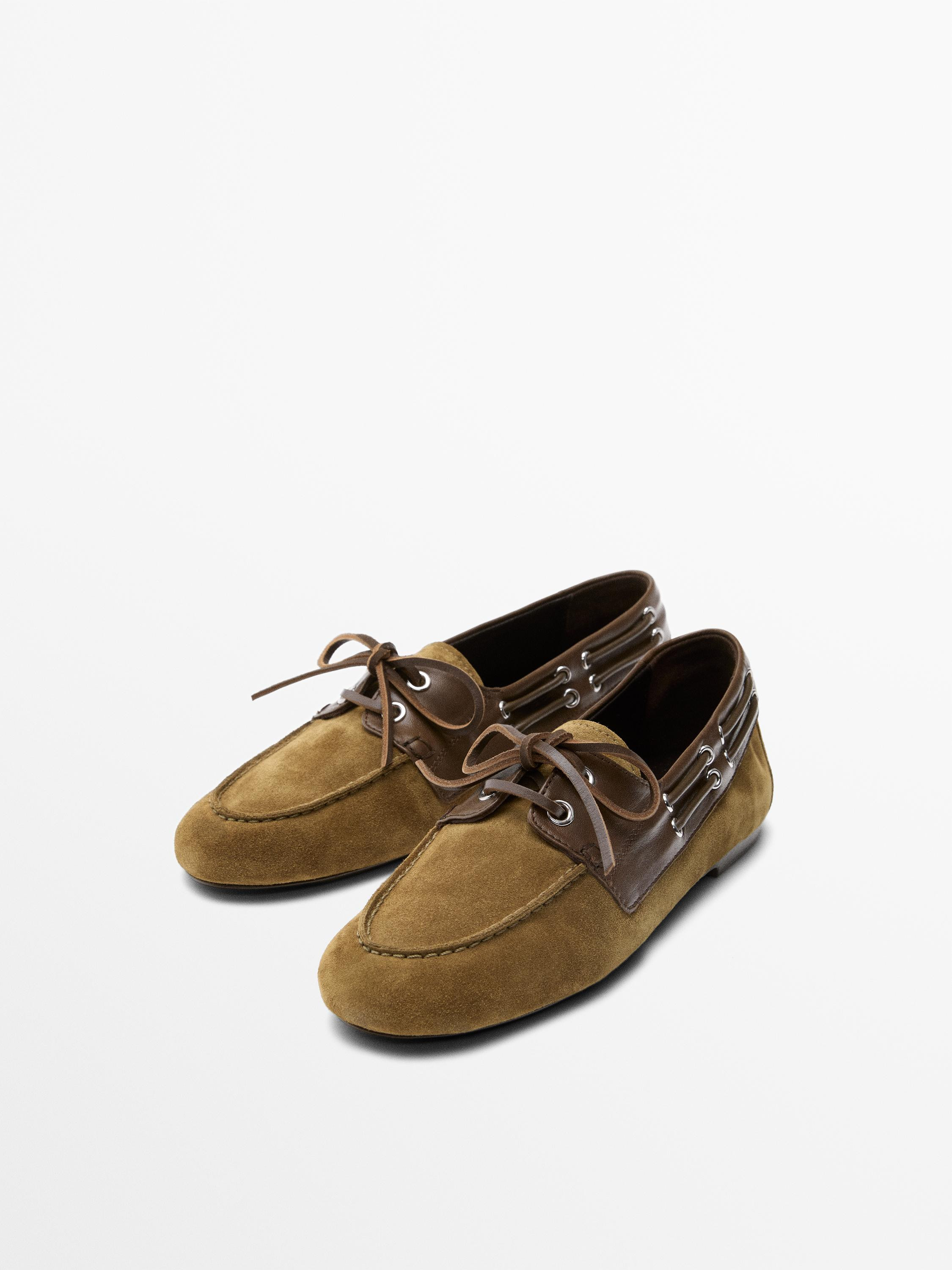 Contrast leather deck shoes | Massimo Dutti UK