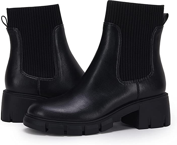 Amazon.com | Womens Platform Ankle Boots Elastic Chunky Block Heel Chelsea Booties Lug Sole Non-S... | Amazon (US)