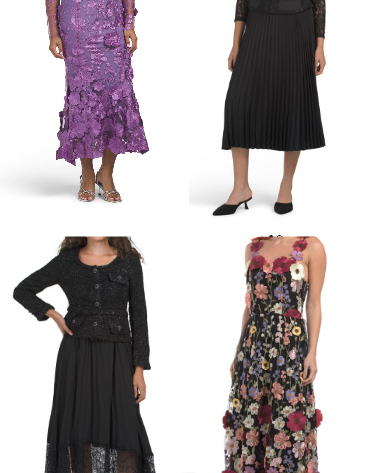 My favorite dresses...3d floral and also the sweater or jacket with skirt comnobo!