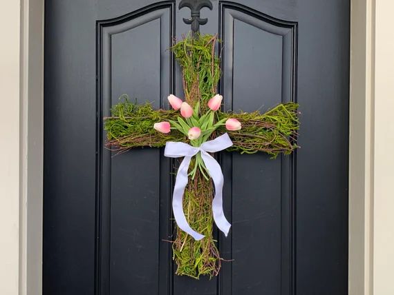 Easter Cross for Front Door Cross Wreath Easter Decor | Etsy | Etsy (US)