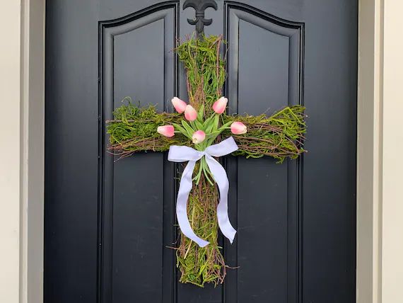 Easter Cross for Front Door Cross Wreath Easter Decor | Etsy | Etsy (US)