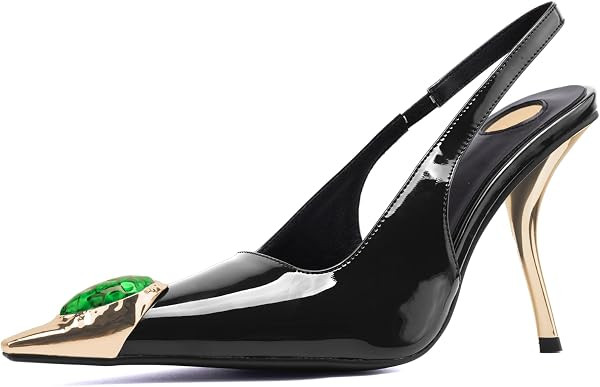 Slingback Heels for Women Pointed Toe Backless Stiletto 4 Inch High Heels Stretch Slip on Bright ... | Amazon (US)