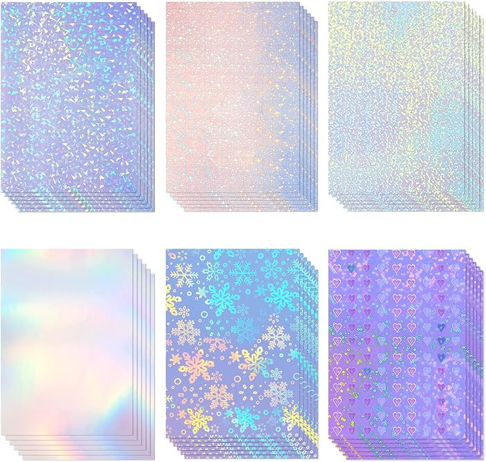 Clabby 36 Sheets Holographic Sticker Paper A4 Vinyl Holographic Laminate Sheets Self Adhesive Wat... | Amazon (US)