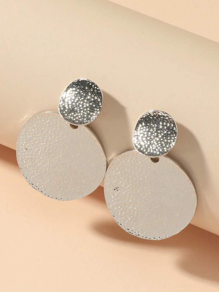 1pair Fashion Zinc Alloy Textured Round Drop Earrings For Women For Daily Decoration | SHEIN