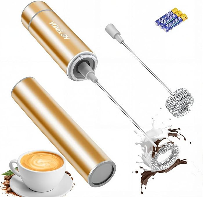 Milk Frother Handheld, Battery Operated Coffee Foamer Drink Mixer with 2 Stainless Steel Electric... | Amazon (US)