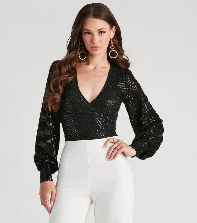 Sparkling Beauty Sequin Wrap Top | Windsor Stores