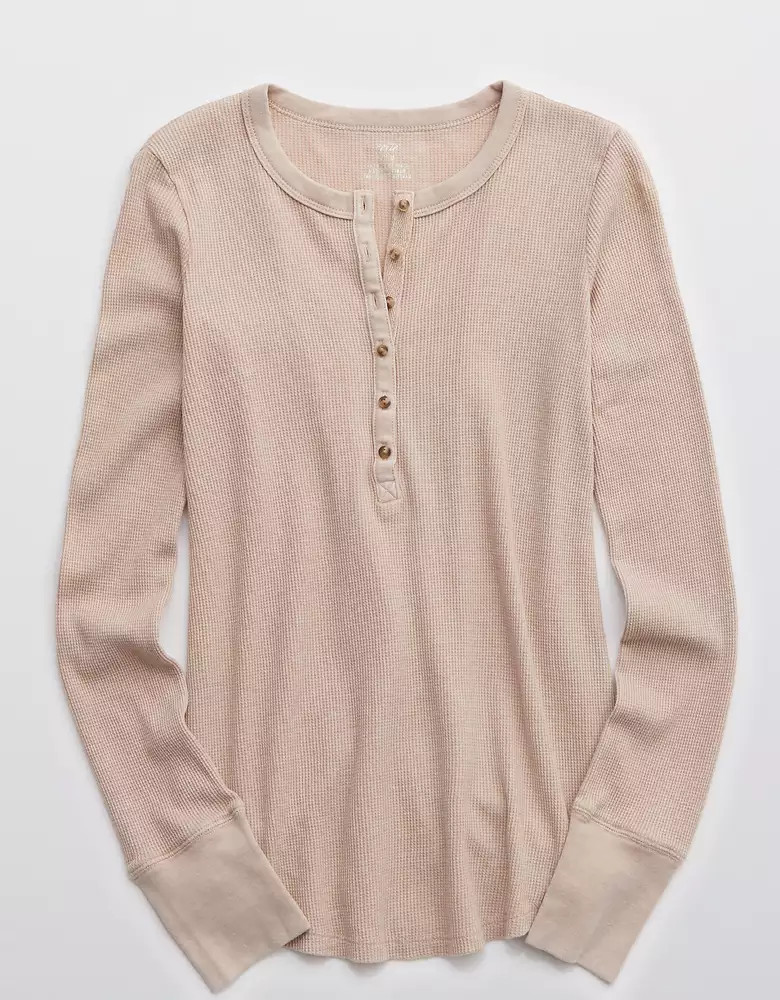 Aerie Waffle Henley Long Sleeve T-Shirt | American Eagle Outfitters (US & CA)
