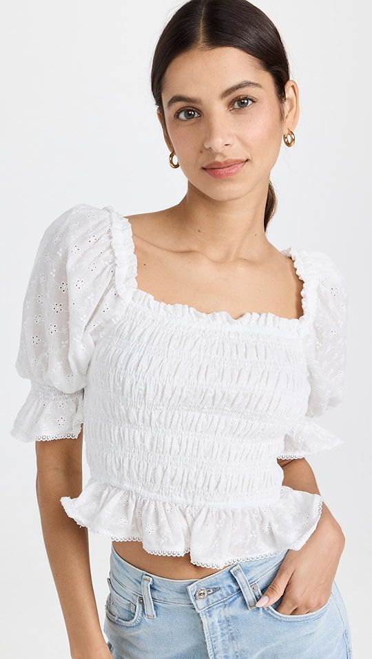 All Over Embroidered Lace Smocked Top | Shopbop