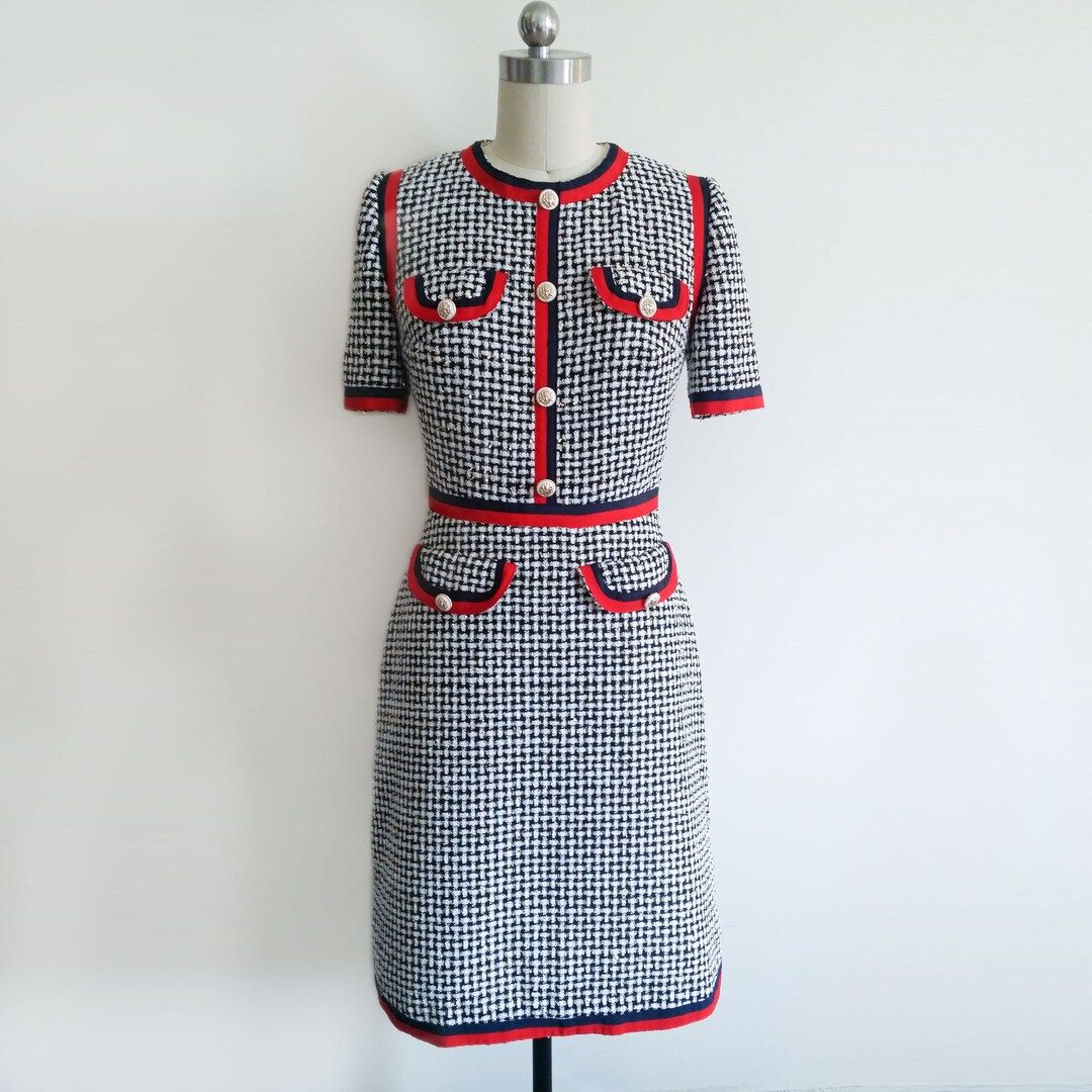 Tweed houndstooth dress/ Kate Middleton Mod check dress/ Workdress/ Custom made dress/ 60s inspir... | Etsy (US)