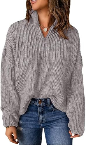 Dokotoo Womens Sweaters Long Sleeve 1/4 Zip Pullover Polo V Neck Dressy Casual Tops | Amazon (US)