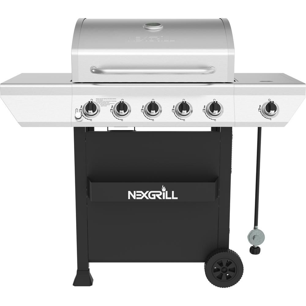 5-Burner Propane Gas Grill in Stainless Steel with Side Burner and Condiment Rack | The Home Depot
