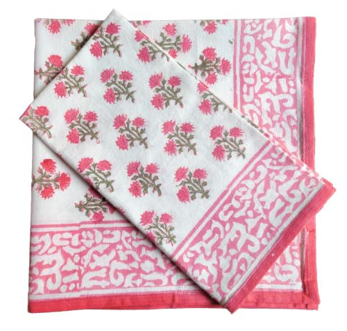 ATOSII Gulbahar White Pink 100% Cotton Cloth Napkins, Handblock Print Designer Table Linen, Perfect for Dinners, Weddings, Cocktail, Kitchen, Thanksgiving/Christmas I 20" X 20" Inches I Set of 4 | Amazon (US)