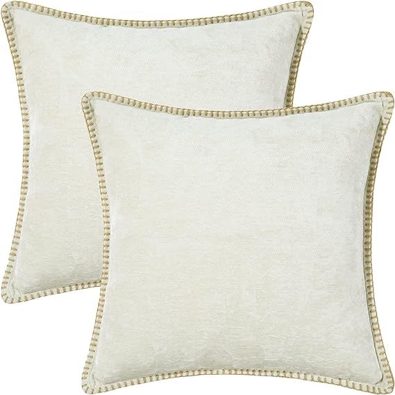 decorUhome Cream White Decorative Throw Pillow Covers 20x20 Inch Set of 2 Farmhouse Chenille Pill... | Amazon (US)