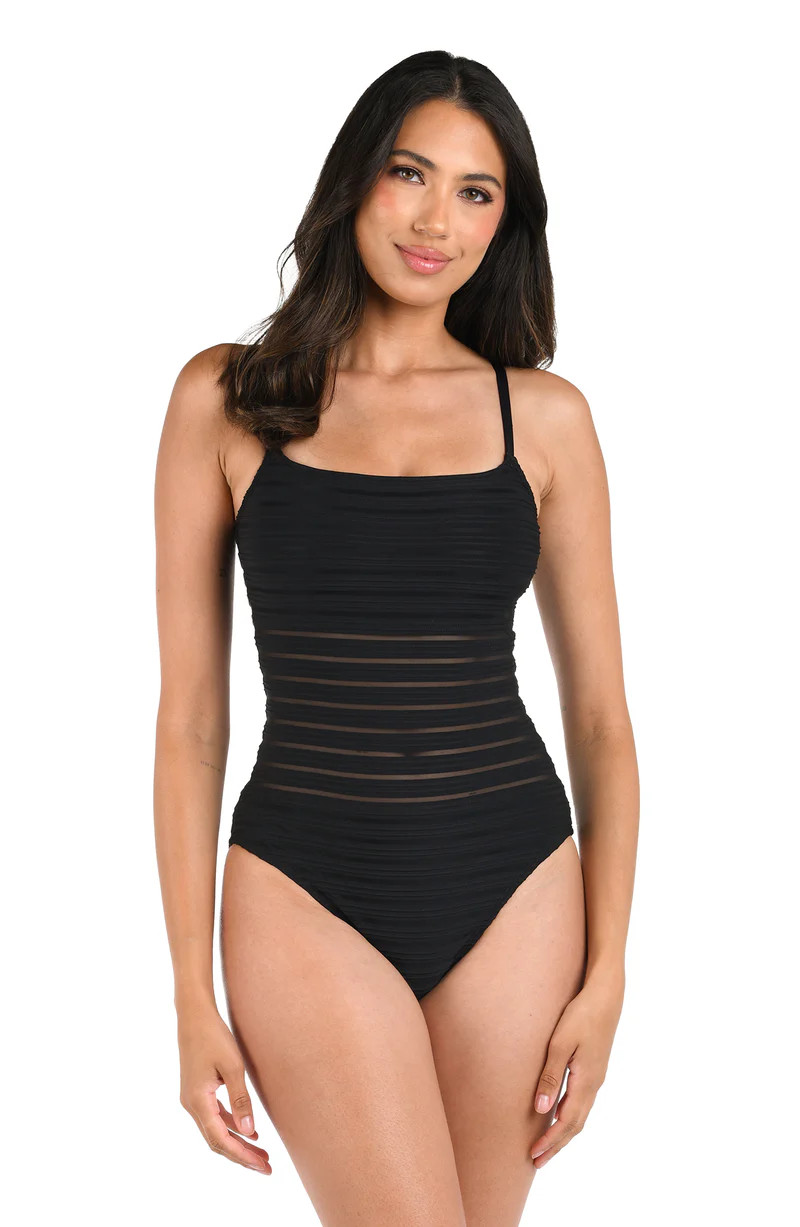 Fluid Lines Lingerie One Piece w/ Mesh Detail - Black - FINAL SALE | La Blanca Swim