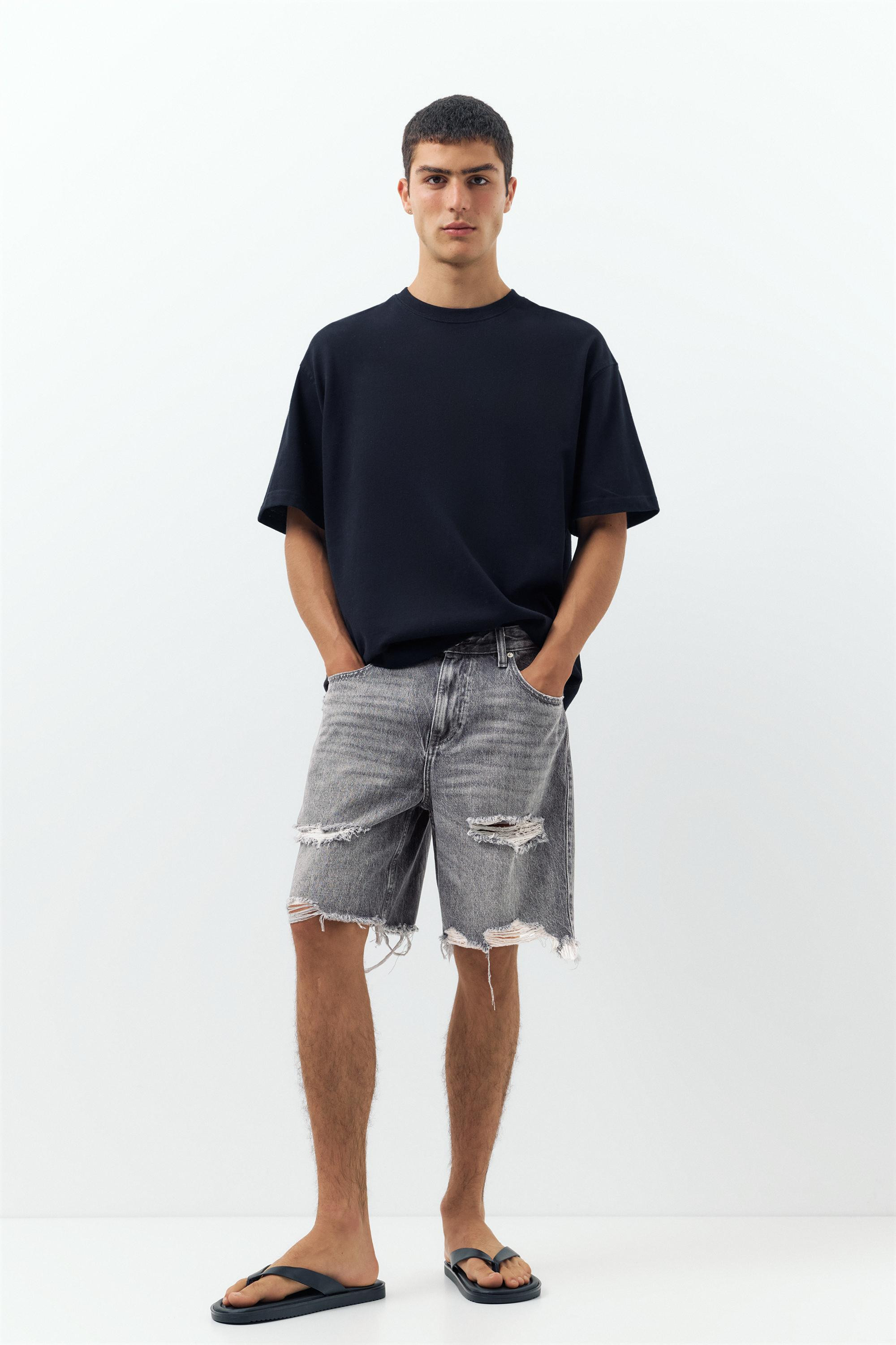 Straight-leg denim Bermuda shorts | Pull&Bear United Kingdom | PULL and BEAR UK