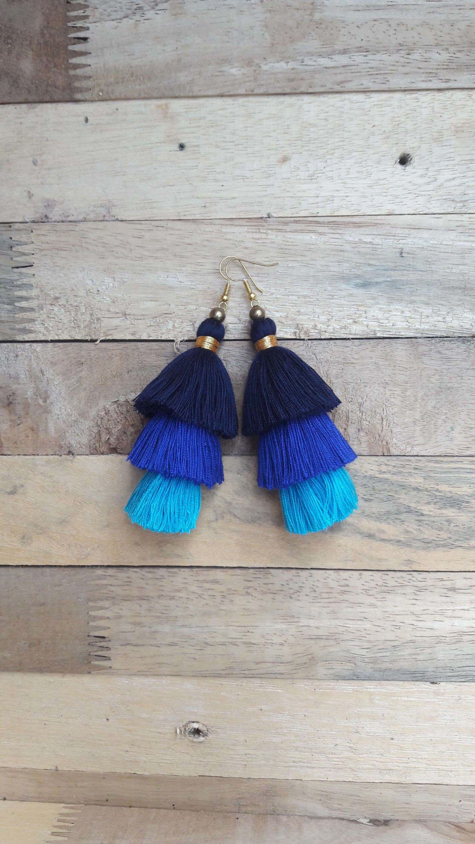 Triple Blue Tassel Earringsblue Earringsthree Layered Blue | Etsy | Etsy (US)
