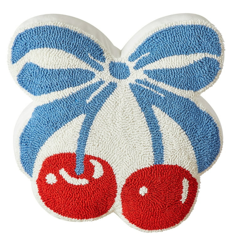 Mainstays Coquette Blue and Red Cherry Bow Figural Tufted Decorative Pillow, 16.5" L x 16" W | Walmart (US)