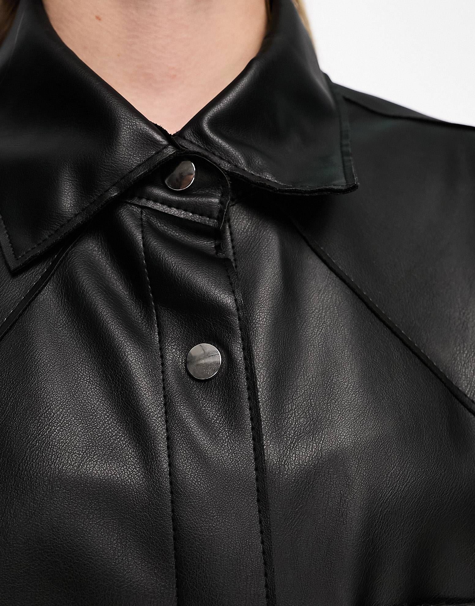 Pull&Bear faux-leather overshirt in black | ASOS | ASOS (Global)