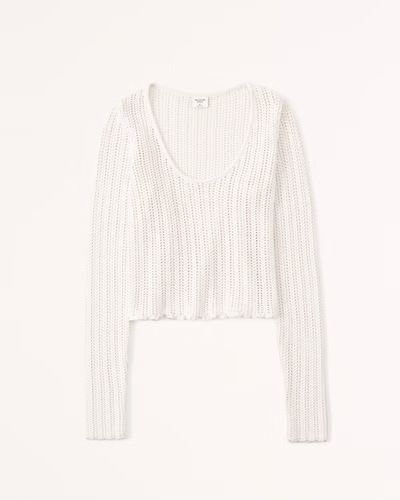 Long-Sleeve Crochet-Style Scoopneck Top | Abercrombie & Fitch (US)