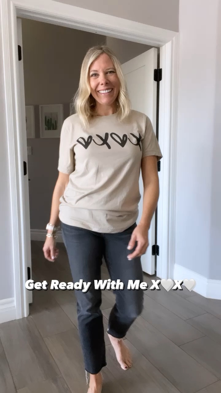 Valentine’s Day graphic tee black jeans sherpa faux fur bomber jacket neutral tan beige sneakers. 

Size 26 jeans, medium shirt and jacket (sized up in both, 8 sneakers. Goyard tote 

#LTKSeasonal #LTKshoecrush #LTKstyletip