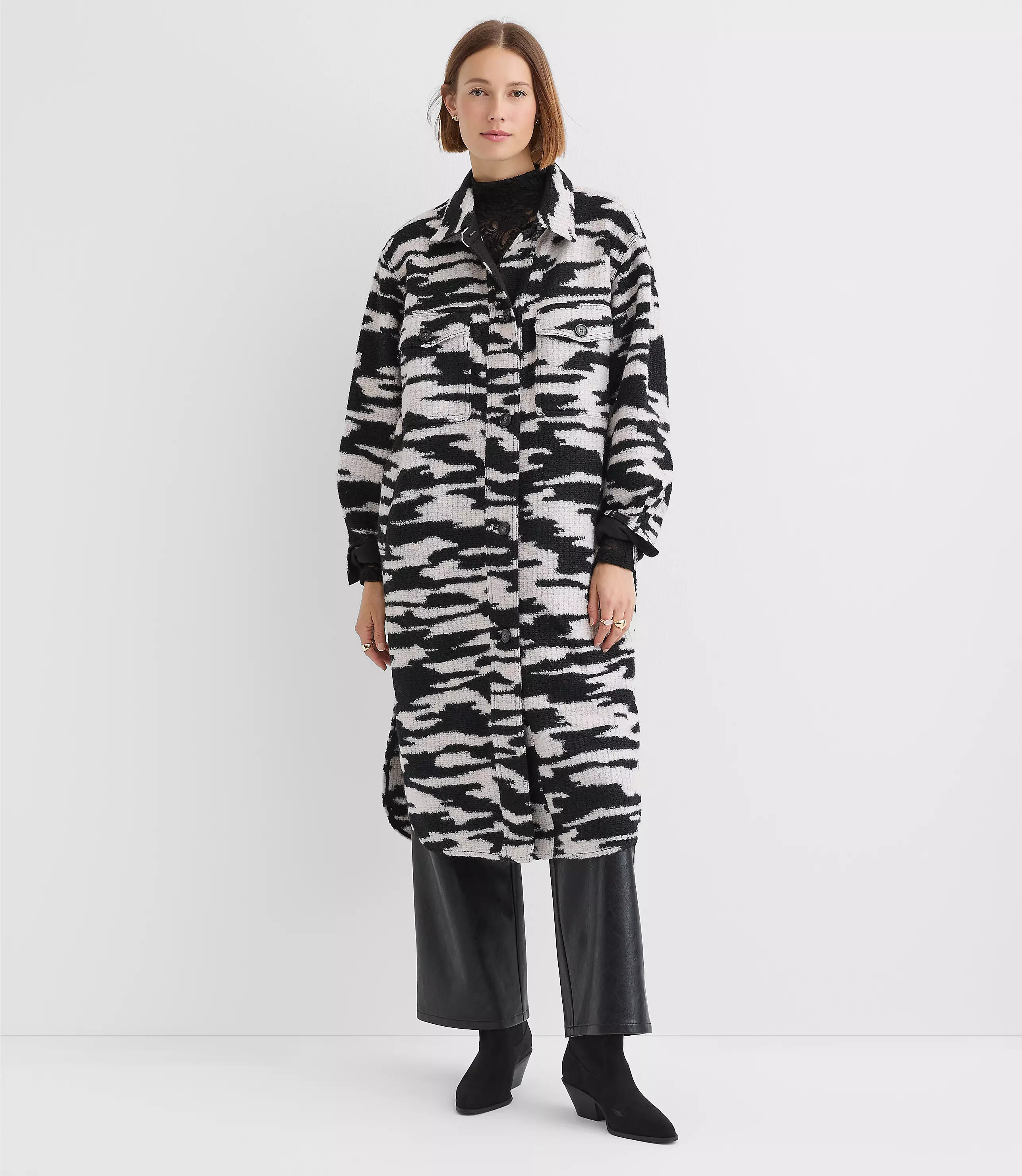 Tall Geo Boucle Oversized Shirt Jacket | LOFT