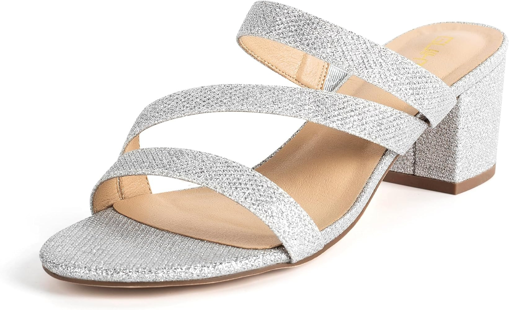 GUIHTAO Women's Low Chunky Block Heeled Sandals Gold Nude Black Silver Heeled Sandals Slip-On Ope... | Amazon (US)