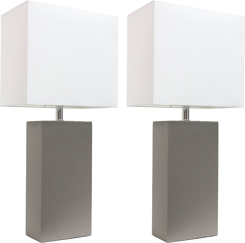 Elegant Designs LC2000-GRY-2PK 2 Pack Modern Leather Table Lamps with White Fabric Shades, Gray, ... | Amazon (CA)