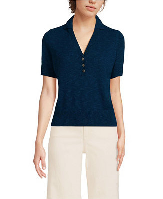 Women's Cotton Blend Short Sleeve Polo Sweater | Macy's