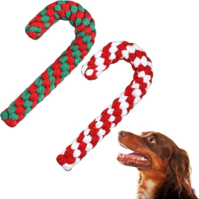 2 Pieces Christmas Pet Chew Toys Candy Cane Dog Rope Toy Dog Chew Rope Toys for Christmas Dog Pup... | Amazon (US)